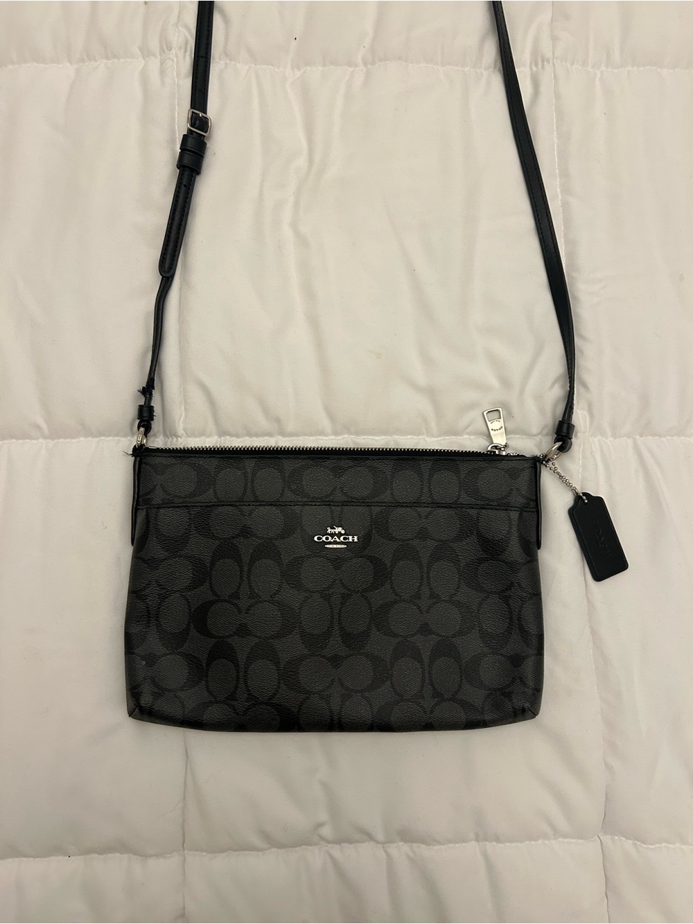 Coach Black Signature Crossbody Pouch with Leather Strap